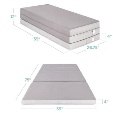 Best Choice Products 4in Portable Twin-Size Mattress, Tri-Fold Mattress for Camping, Guest, Toddler, Foam Plush w/Carry Case - Grey - Image 6