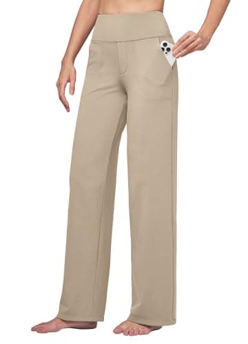Willit Women's Yoga Pants Wide Leg Dress Work Pants Stretch Casual Pants Slacks with Pockets High Waist 28" Khaki M - Image 1