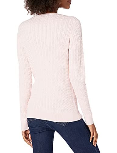 Amazon Essentials Women's Lightweight Long-Sleeve Cable Crewneck Sweater (Available in Plus Size), Light Pink, Medium - Image 3