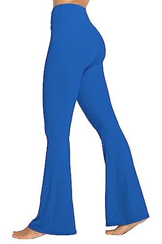 Sunzel Flare Leggings, Crossover Yoga Pants with Tummy Control, High Waisted and Wide Leg, No Front Seam Classic Blue Medium 32" Inseam - Image 1