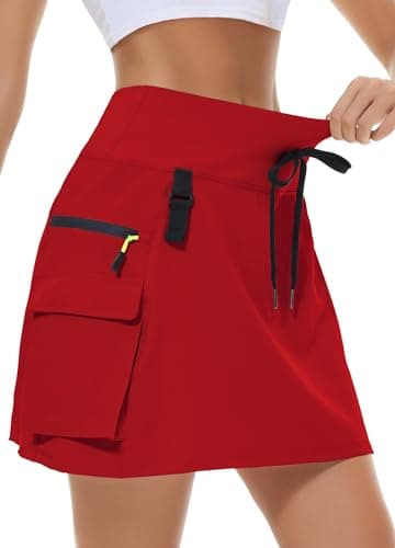MIVEI Women's Hiking Cargo Skort Skirt High Waisted Golf Dressy Casual with Zipper Pockets Workout Sport Quick Dry Skirts Red - Image 1