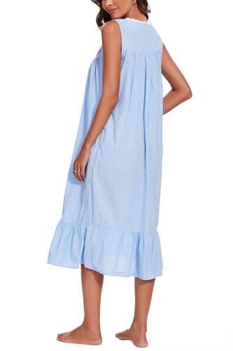 AVIIER 100% Cotton Nightgowns for Women Sleeveless Sleep Dress Ladies Gowns Sleepwear with Pockets (Blue, XX-Large) - Image 5