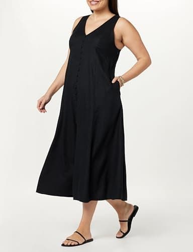 The Drop Women's Blanca Linen Button Front V-Neck Maxi Dress, Black, S - Image 7