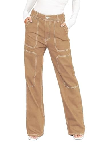 Dokotoo Women's Casual High Waisted Cargo Jeans Wide Leg Denim Pants Khaki Size 4 - Image 1