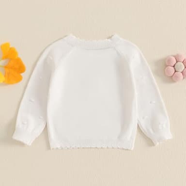 Infant Baby Girl Cardigan Sweater Long Sleeve Button Up Knit Sweatshirt Jacket Toddler Baby Girl Fall Outfits (US, Age, 0 Months, 6 Months, White) - Image 4