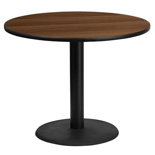 Flash Furniture Graniss 36'' Round Walnut Laminate Table Top with 24'' Round Table Height Base - Image 1