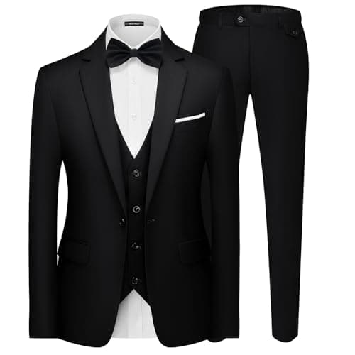 MAGE MALE Men's 3 Pieces Suit Elegant Solid One Button Slim Fit Single Breasted Party Blazer Vest Pants Set Black - Image 1