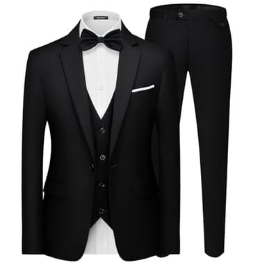 MAGE MALE Men's 3 Pieces Suit Elegant Solid One Button Slim Fit Single Breasted Party Blazer Vest Pants Set Black - Image 1