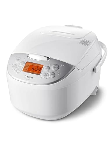 Toshiba Rice Cooker 6 Cup Uncooked – Japanese Rice Cooker with Fuzzy Logic Technology, 7 Cooking Functions, Digital Display, 2 Delay Timers and Auto Keep Warm, Non-Stick Inner Pot, White - Image 1