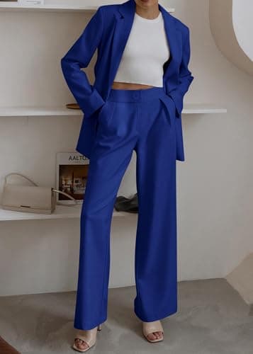 KIRUNDO Women Suits 2 Piece Set Business Casual Dressy Oversized Blazer Jacket and Wide Leg Dress Pantsuits Formal Outfits(Royal Blue, Medium) - Image 6