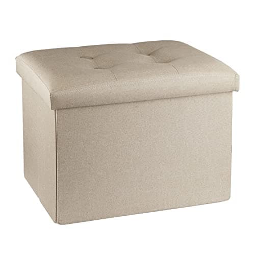 ALASDO Storage Ottoman Footrest Stool Small Ottoman with Storage Foldable Ottoman Foot Rest Footstool Bench for Living Room 17x13x13inches Beige - Image 1