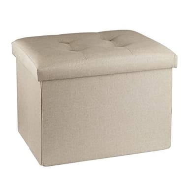 ALASDO Storage Ottoman Footrest Stool Small Ottoman with Storage Foldable Ottoman Foot Rest Footstool Bench for Living Room 17x13x13inches Beige - Image 1