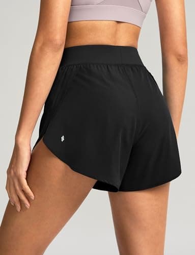 Soothfeel High Waisted Athletic Running Shorts for Women Dolphin Shorts High Split Quick Dry Gym Workout Shorts with Liner (Black, L) - Image 3