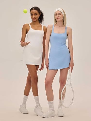 UNIANKIYA Womens Tennis Dress with Built in Shorts Workout Dress Athletic Mini Sundress Backless Summer Dresses Golf Outfits Haze Blue - Image 5