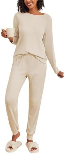 Ekouaer Women's Pajama Sets Casual 2Pcs Sleepwear Long Sleeve Pullover Tops Long Joggers Pants with Pockets - Image 3