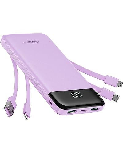 charmast Portable Charger with Built in Cables, Power Bank with Cords Wires, Slim 10000mAh Travel Battery Pack 6 Outputs 3 Inputs 3A Fast Charging for Samsung Google Pixel LG Moto iPhone iPad - Image 1
