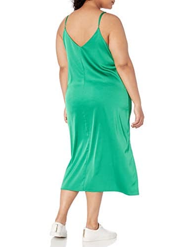 The Drop Women's Ana Silky V-Neck Midi Slip Dress, Emerald, S - Image 5