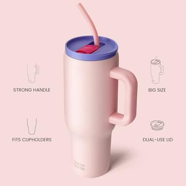 BOTTLE BOTTLE 40 oz Tumbler with Handle and Straw,Stainless Steel Vacuum Travel Mug,Car Cup with Straw, Stainless Steel Vacuum water bottle for Gifts Party Office Coffee (pinklily) - Image 5