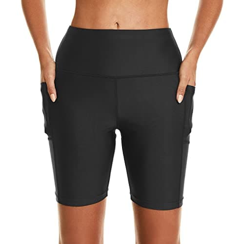 HODOSPORTS Women's 7'' Swim Shorts UPF 50+ High Waisted Board Shorts with Pockets Liner Quick Dry Swimsuit Bottoms Black XXL - Image 1