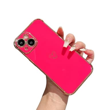 ZTOFERA Designed for iPhone 15 Plus Case 6.7 inch,Cute Plating Edge Love Hearts Pattern with Camera Lens Protection Phone Cover for Girls Women,Hot Pink - Image 1