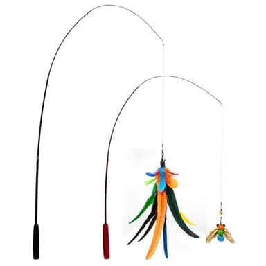 miwoowim Cat Toys Interactive for Indoor Cats, 2PCS Ultra-Long Teaser(50"+38")+9PCS Da Bird Feather Refills, Fishing Pole Toy,Retractable Cat Wand Toy and Feather Toys Refills Attachment Replacement - Image 2