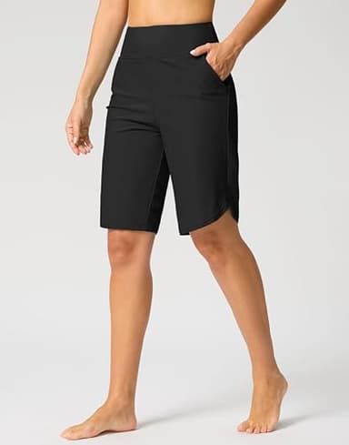 G Gradual Women's High Waisted Swim Board Shorts 11" Knee Length Beach Swimming Long Shorts for Women with Pockets Liner(Black,XXL) - Image 2