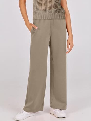 ANRABESS Women Two Piece Outfits Crochet Sheer Knit Sweater Top Wide Leg Pants Lounge Matching Sets Sweatsuit Travel Clothes Light Brown Large - Image 8