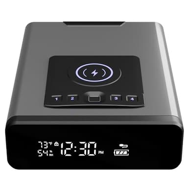 Mboko Biometric Discreet Gun Safe with 12-Hour Time Clock Display, Wireless Charging Pistol Safe for Handgun with Adjustable Brightness, Backlit Keypad, LED Light, and Auto Pop-up Access(Gray) - Image 8