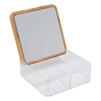 Simplify 3 Compartment Organizer with Bamboo Lid | Mirror | Perfect for Jewelry | Cosmetics | Accessories | Vanity & Countertop | Keepsake Storage Box | Clear - Image 7