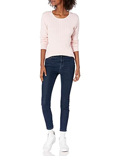 Amazon Essentials Women's Lightweight Long-Sleeve Cable Crewneck Sweater (Available in Plus Size), Light Pink, Medium - Image 5