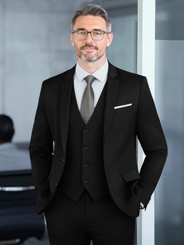 WEEN CHARM Suits for Men,3 Piece Slim Fit Suit Set with 2-Button Blazer,Vest,Pants,Tuxedo for Wedding,Prom,Party,Business Black - Image 4