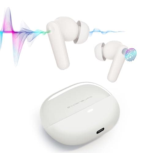 BADENBURG Airbeat 1 ANC Noise Cancelling True Wireless Earbuds with mic, Enhanced Bass Bluetooth 5.3 in-Ear Headphones with High Power Titanium Drivers, 48H Playtime, ENC for Crystal Clear Call White - Image 1