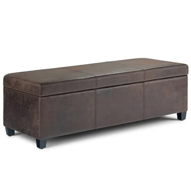 SIMPLIHOME Avalon 48 inch Wide Contemporary Rectangle Storage Ottoman Bench in Distressed Brown Vegan Faux Leather, Assembled, for the Living Room, Entryway and Family Room - Image 1