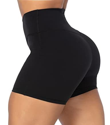 Sunzel Sunzfly Crossover Biker Shorts for Women, V Criss Cross High Waist Yoga Workout Gym Shorts with Tummy Control 4" Black Large - Image 3