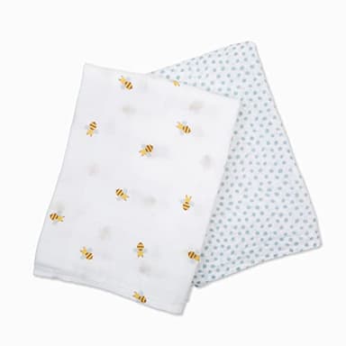 lulujo Baby Swaddle Blankets | Unisex Softest Breathable Cotton Muslin Swaddle Blanket Set | Neutral Receiving Blanket for Girls & Boys | 40in x 40in | Bees & Dots | 2-Count - Image 2