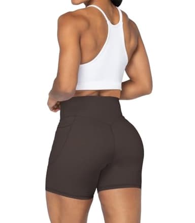Sunzel No Front Seam Biker Shorts for Women with Pockets, Yoga Workout Gym Bike Shorts with Tummy Control 5" Inseam Seal Brown X-Small - Image 6