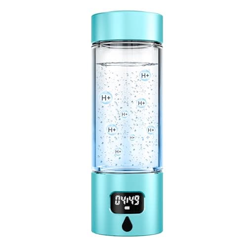 Hydrogen Water Bottle - Portable, Rechargeable, LED Timer, Aluminum and Glass, 5000 PPB Hydrogen in 10 Minutes, 340ml Capacity, for Travel, Sports, Home, Office (Cyan-Blue, 340ml)