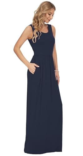 AUSELILY Women's Summer Sleeveless Loose Maxi Dress Casual Long Dresses with Pockets 2025 New 3XL Navy Blue - Image 4