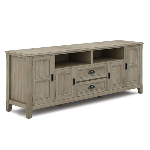 SIMPLIHOME Burlington SOLID WOOD 72 inch Wide Transitional TV Media Stand in Distressed Grey For TVs up to 80 inches for the Living Room and Entertainment Center - Image 1