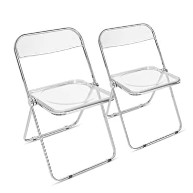 Canglong Folding Chair 2 Pack, Foldable Chairs with Sturdy Metal Frame, Portable Comfortable Plastic Folding Chairs, Indoor and Outdoor, for Home, Office, Party & Events, Set of 2, Transparent - Image 1
