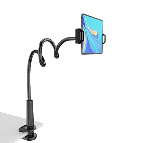 Tablet Stand Holder, Mount Holder Clip with Grip Flexible Long Arm Gooseneck Compatible with ipad iPhone/Nintendo Switch/Samsung Galaxy Tabs/Amazon Kindle Fire HD - Black - Image 1