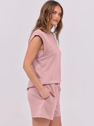 ANRABESS Two Piece Sets for Women 2025 Summer Short Lounge Set Casual Beach Vacation Outfits Spring Sweatsuits Tracksuit Light Pink X-Large - Image 4