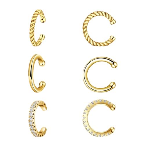 Gold Ear Cuffs Non Piercing Three Cartilage Earrings for Women Hypoallergenic Cuff Earrings with Cubic Zirconia for Gift - Image 1