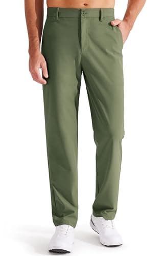 Libin Mens Golf Pants Stretch Work Dress Pants 33" Lightweight Business Casual Pants for Men Classic Fit Comfy Trousers Office Lounge with Pockets, Army Green, 38W x 33L - Image 1