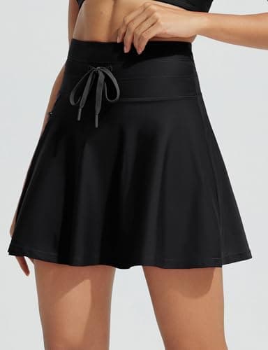 baleaf Women's Swim Skirt with Boxer Liner High Waisted Tummy Control Modest Tankini Swimsuits 2025 Zipper Pocket Skorts Bathing Suit Flowy Swimming Bottoms Black L - Image 5