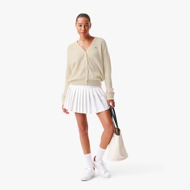 Lacoste Women's V-Neck Cashmere Pullover Sweater, Cream, 32 - Image 2