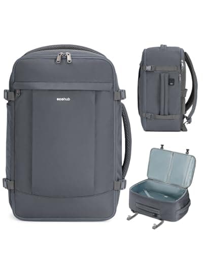 ECOHUB Travel Backpack for Men Women, Carry on Backpack with USB Charging Hole, Spirit Airlines Personal Item Bag Flight Approved, 15.6 Inch Laptop Backpack with Anti Theft Pockets, 30L, Grey - Image 1