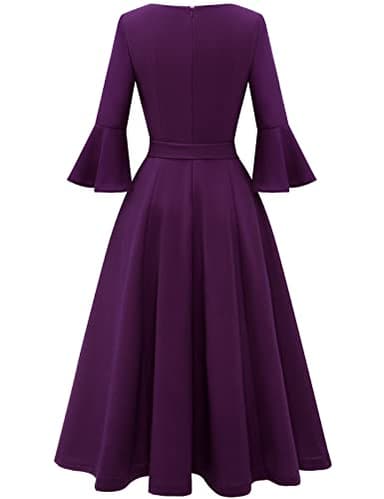 Midi Dresses for Women Wedding Guest Vintage for Women Mother of The Groom Dresses Cocktail Formal Bridesmaid Wedding Grape M - Image 3