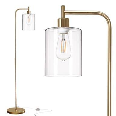addlon Floor Lamps for Living Room Bright Lighting with Glass lampshade, Modern Bright Floor Lamp with LED Bulbs Industrial Standing lamp for beroom, Tall Pole Lamps Office - Brass Gold - Image 1