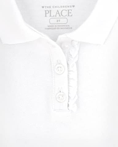 The Children's Place Baby Girls and Toddler Girls Short Sleeve Ruffle Pique Polo, White, 5T - Image 2